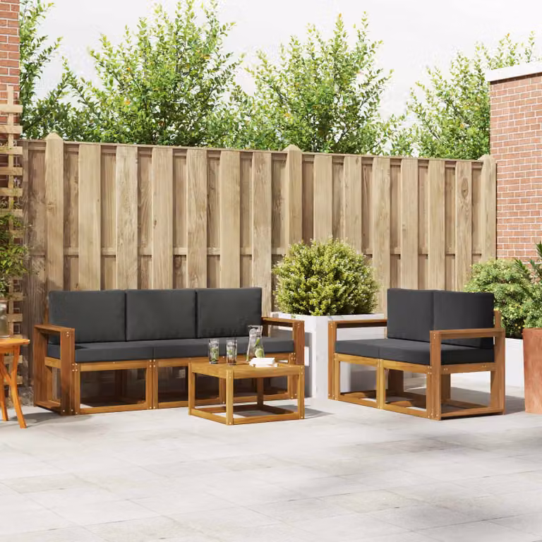 Set di divani da esterno vidaXL a forma di L in legno di acacia con tavolino e cuscini, colori beige e antracite