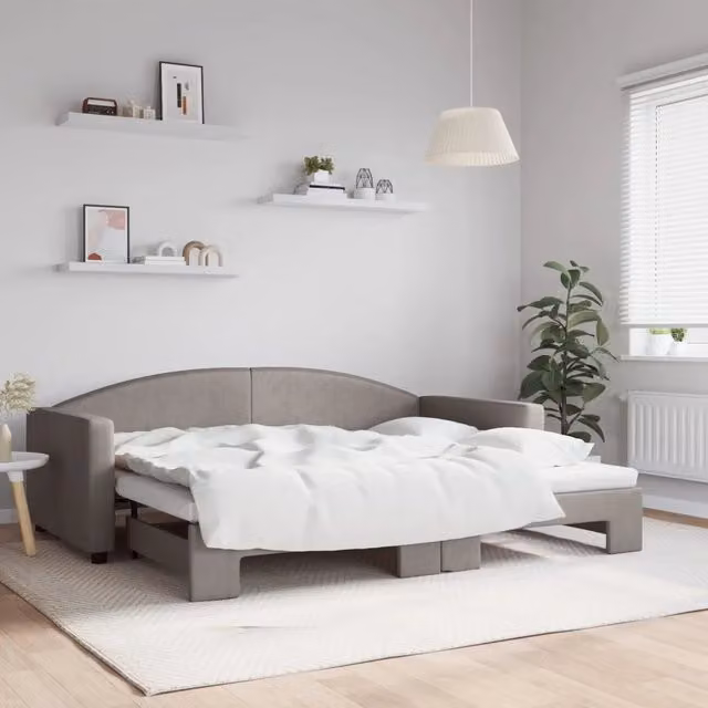 Divano Letto con Letto Estraibile-Sofa Letto-Daybed Tortora 90x200 cm in Tessuto 178232
