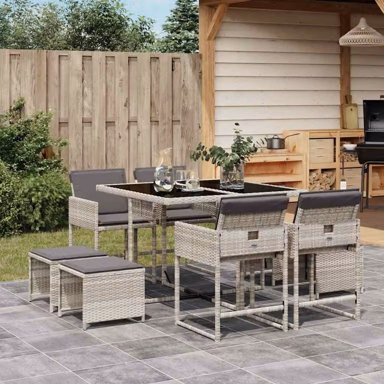 Set Pranzo da Giardino vidaXL in Polyrattan con Piano in Vetro e 9 Sedute, Grigio Antracite