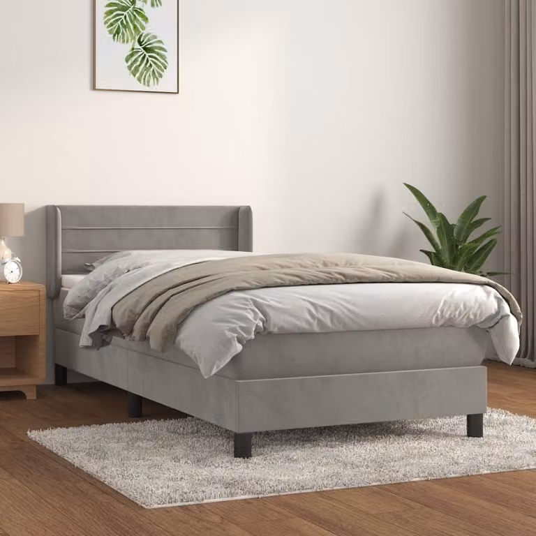The Living Store Letto a molle con materasso grigio chiaro 90x190 cm in velluto