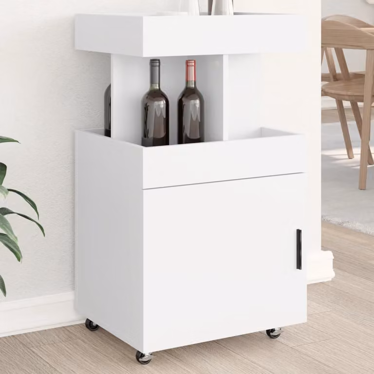 vidaXL Carrello Bar Bianco in Legno con Ruote L: 50 cm, P: 41 cm, H: 89 cm