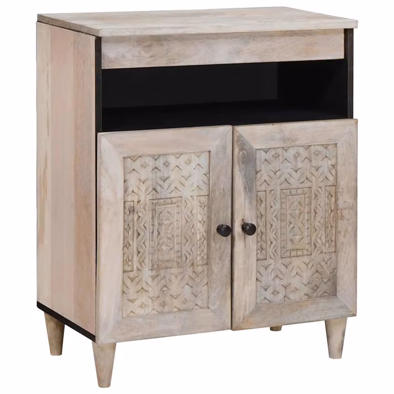 Credenza moderna vidaXL in legno di mango bianco sbiancato L: 60 cm, P: 33 cm, H: 75 cm