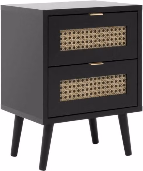 Comodino Vienna61A EFFEZ nero con 2 cassetti e frontali effetto vimini