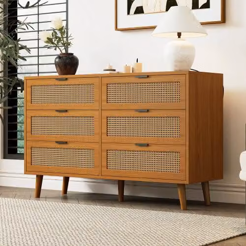 Cassettiera AIORBER con maniglie in metallo, gambe in legno massiccio, elegante retrò, ampio spazio di archiviazione, adatta per camera da letto, soggiorno, 120x40x76,5 cm, noce