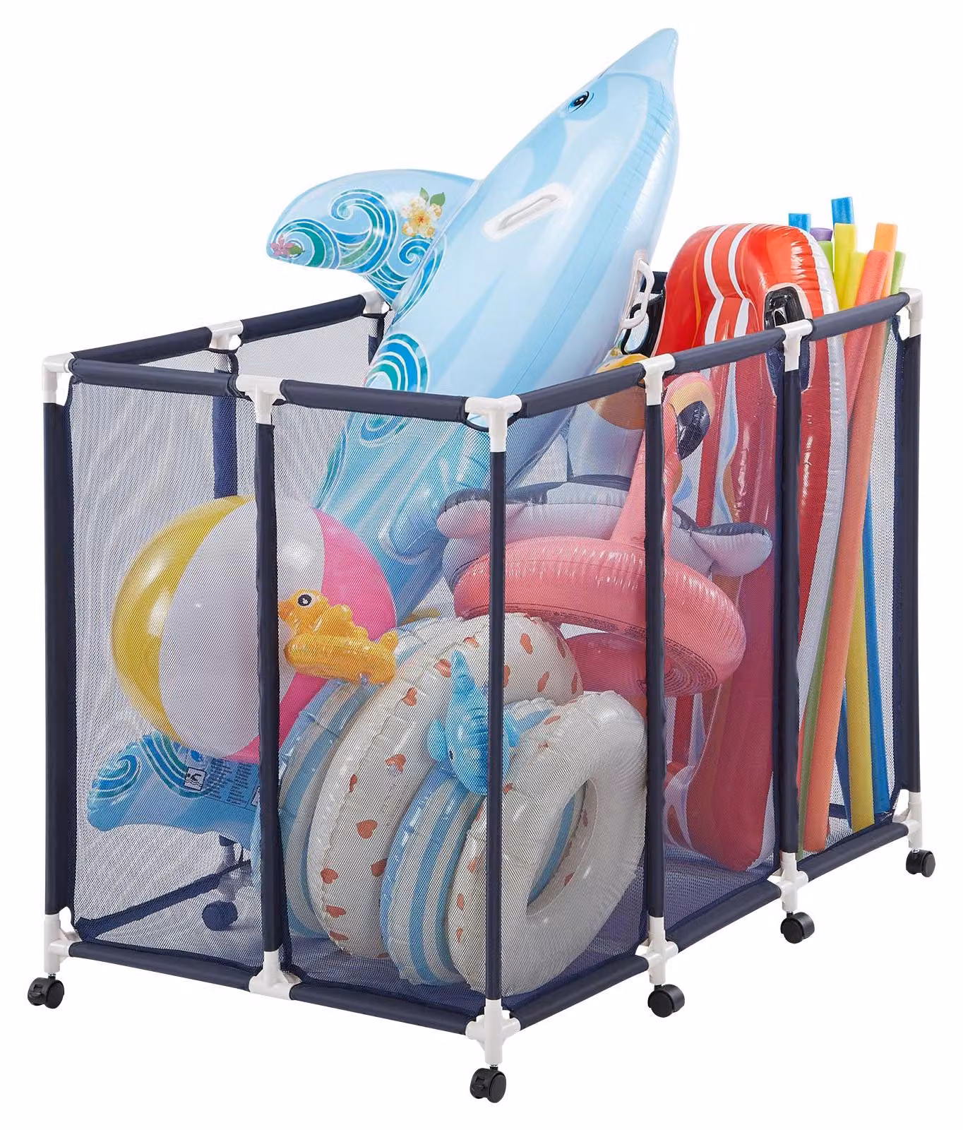 Contenitore per piscina - Organizer con cestello a rete - 122 x 84 x 99 cm - Robusto telaio in plastica - Traspirante - Per giochi e accessori da piscina