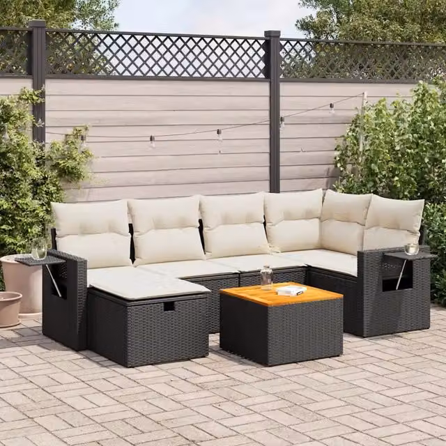 Set Divani da Giardino con Cuscini 7pz Nero Polyrattan 3325815
