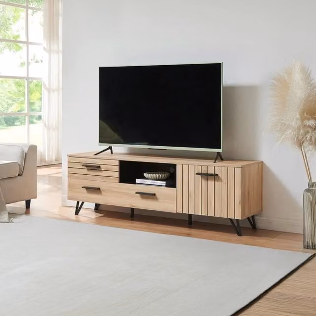 Mobile Porta TV Noppen ad Ante con Cassetto 150 x 38 x 49 cm - Effetto Rovere [en.casa]