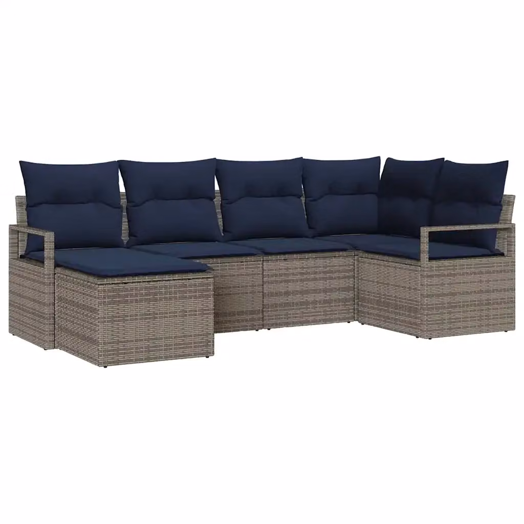 Set di divani da giardino a forma di L vidaXL in rattan grigio con cuscini imbottiti e struttura in acciaio rivestito in polvere – 2