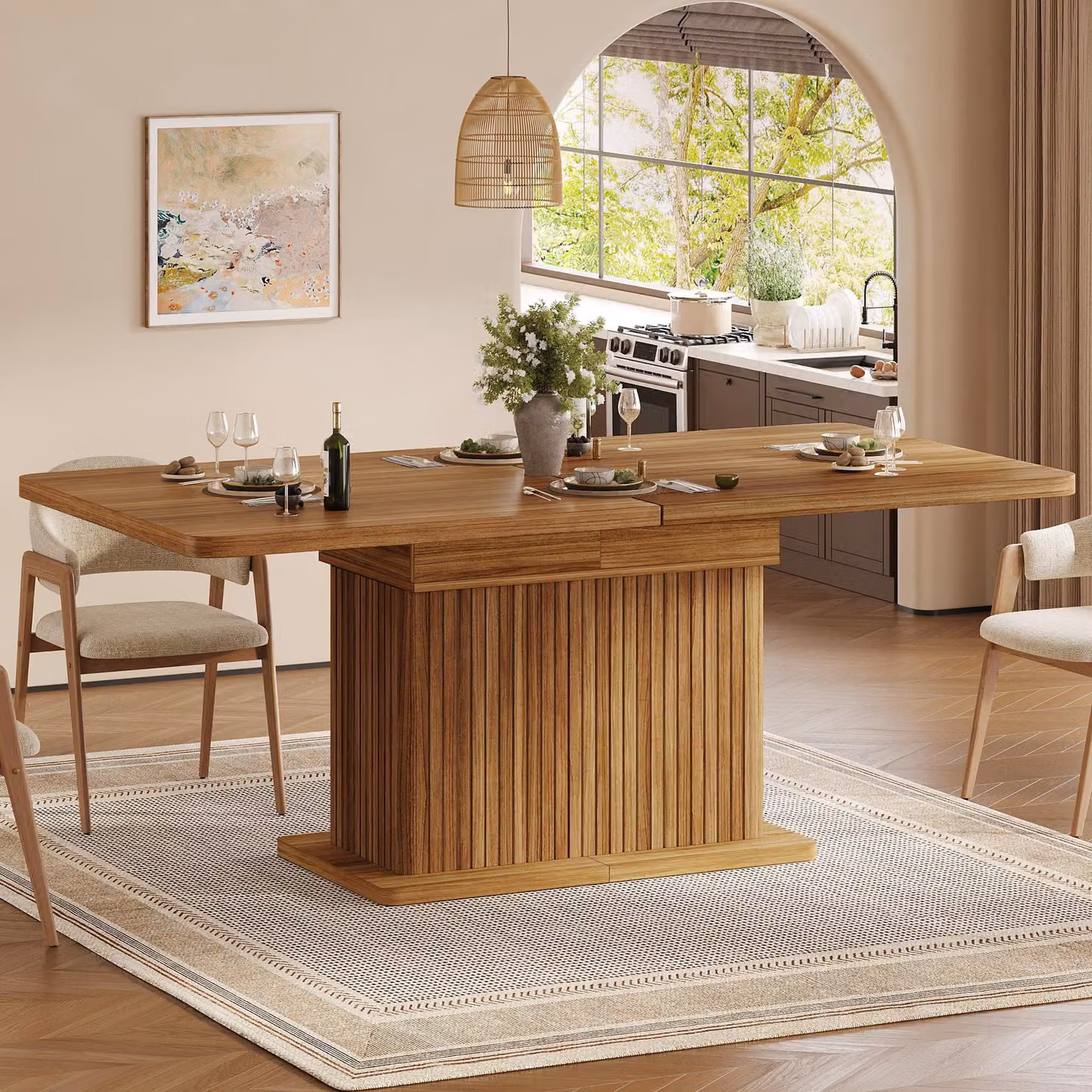 Tavolo allungabile Flieks, dimensioni 120/160x80x76 cm, tavolo da cucina con spazio contenitivo nascosto, tavolo da pranzo/tavolo bar, finitura effetto legno marrone scuro