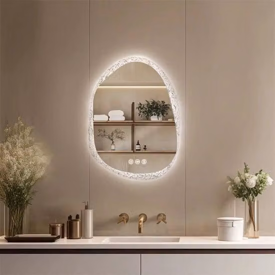 Specchio Bagno LED Senza Cornice - Design Unico Irregolare - Illuminazione Posteriore Dimmerabile & Anticondensazione - 50x70cm