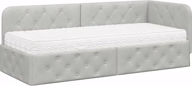 Letto singolo | Letto per adulti | Cornice del letto ad angolo Grigio chiaro 80 x 200 cm Velluto