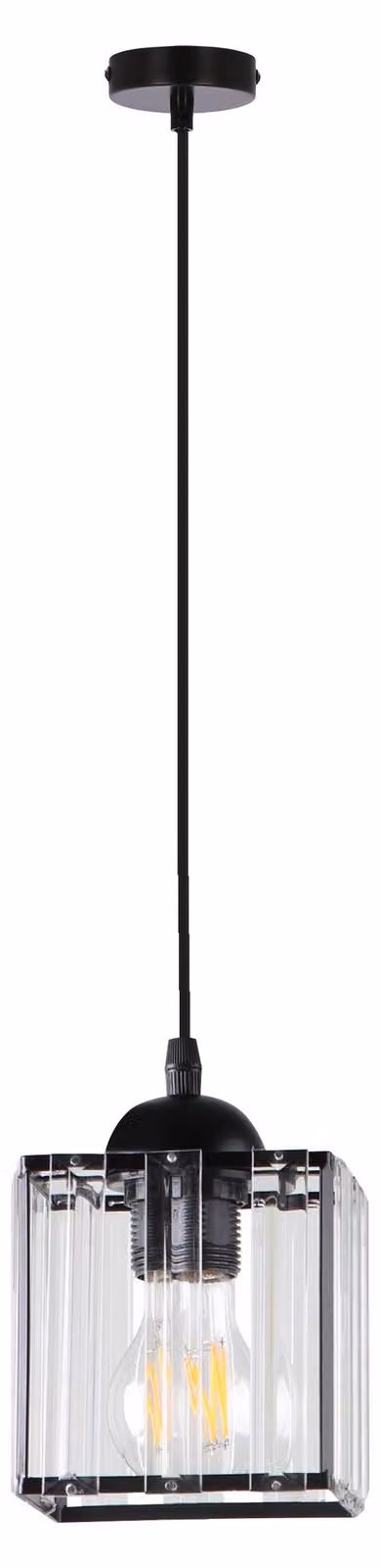 Illuminazione a sospensione GLASSIA - 1xE27, 40W, nero / trasparente