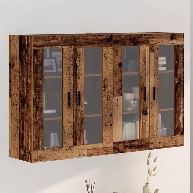 Set di 2 Armadi da Muro vidaXL in Legno e Vetro Marrone Rustico L: 69,5 cm, P: 34 cm, H: 90 cm