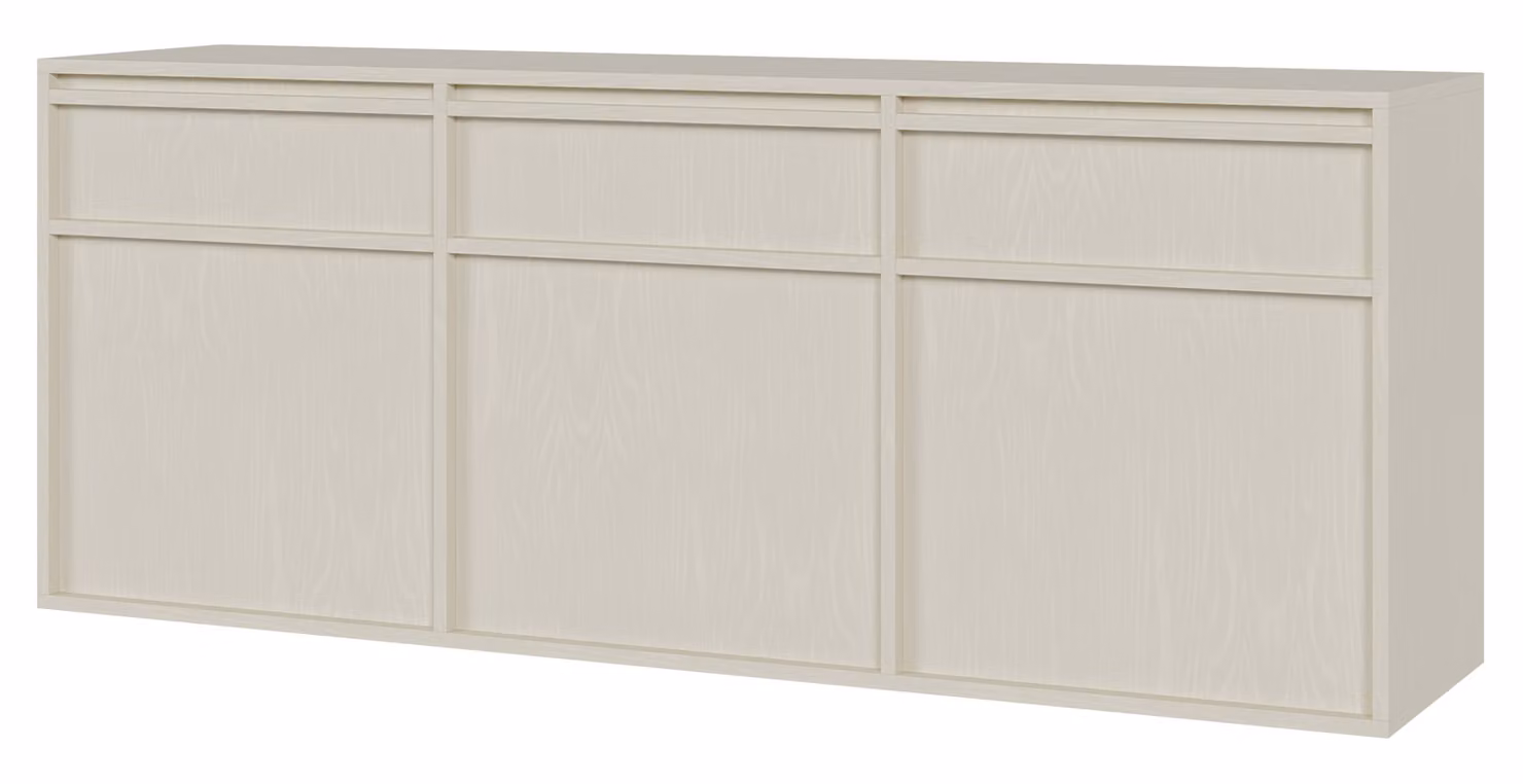 Selsey Evo - Credenza sospesa a 3 ante con 3 cassetti, color beige chiaro, 154 cm