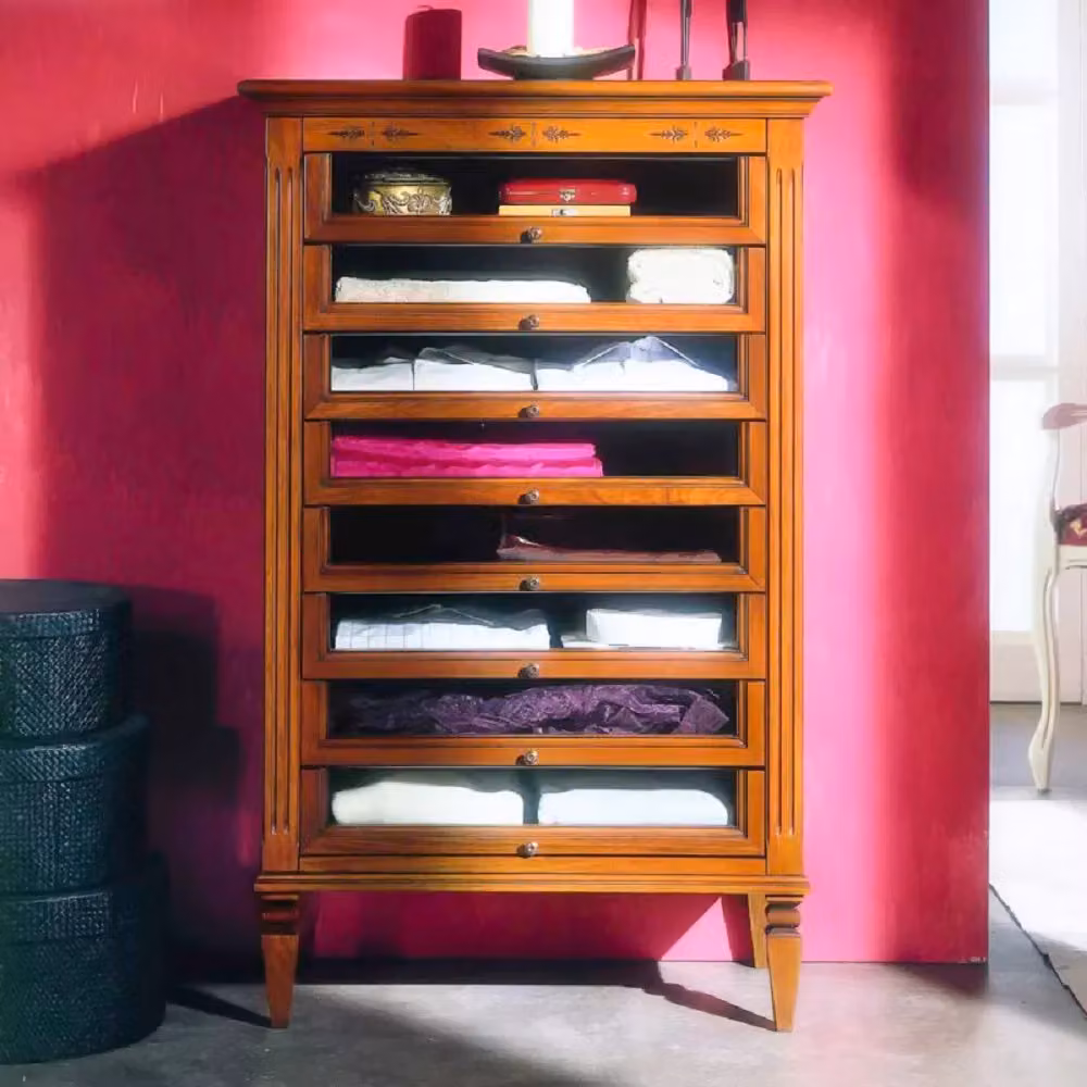Cassettiera classica in legno con 8 cassetti Mobili 2G finitura bassano L: 75 cm, P: 41 cm, H: 120 cm – 1