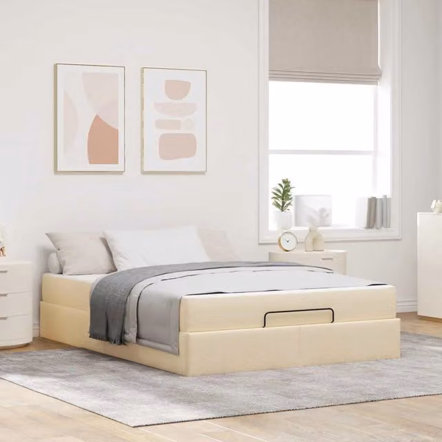 Letto con struttura imbottita e materasso in schiuma vidaXL, colore beige, L/P/H: 140 x 200 x 43,5 cm