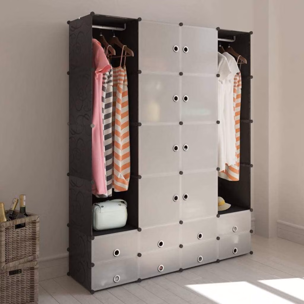 The Living Store Armadio modulare a 18 scomparti bianco/nero 37x146x180,5 cm