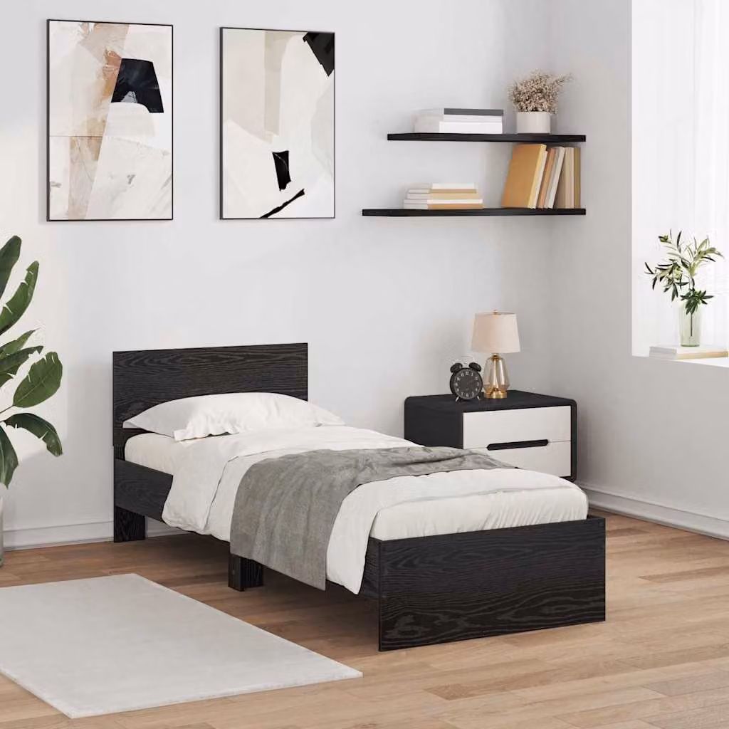 Struttura del letto moderna vidaXL con strisce LED, Rovere e Nero, L 193 x P 80 x H 70 cm