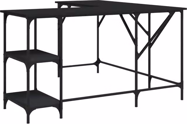 Scrivania tavolo postazione di lavoro mobile per computer studio 139 x 139 x 75 cm legno ingegnerizzato nero 02_0023903