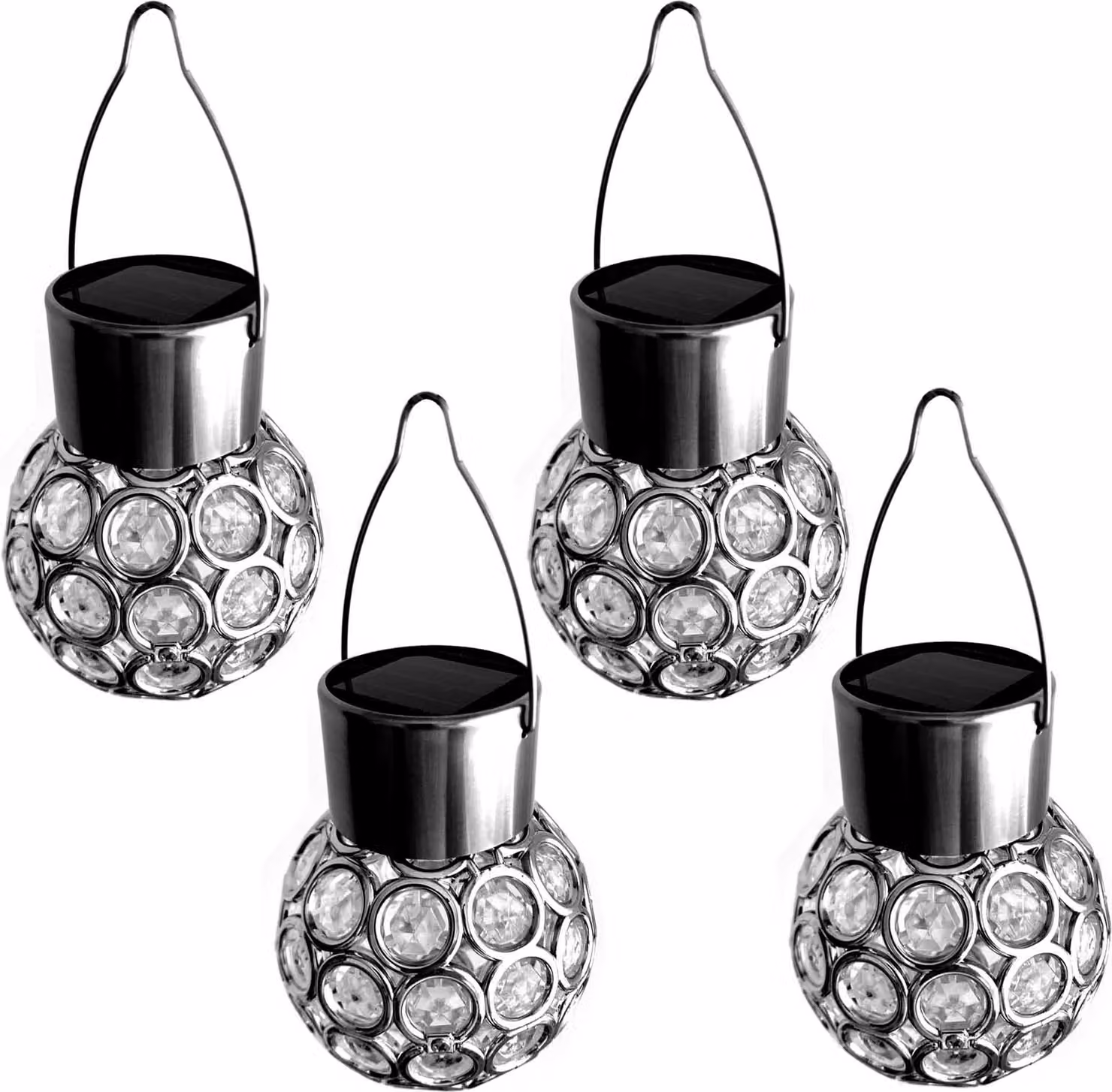 Set da 4 lampade a sospensione a sfera solari | Lampada solare a sfera in acciaio inossidabile | Lampada da giardino solare a sfera, illuminazione da giardino