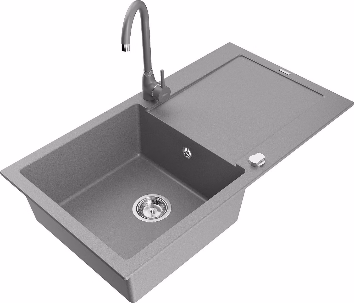 Mexen Leo lavello in granito a 1 vasca con sgocciolatoio e rubinetto da cucina Telma, grigio - 6501-71-670200-71
