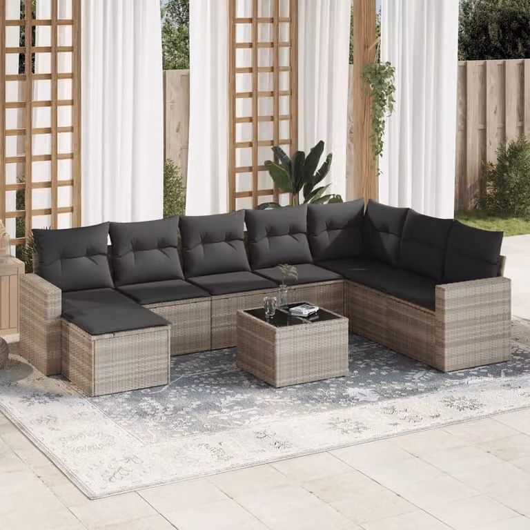 Maison Exclusive - Set Divano da Giardino 9pz con Cuscini Grigio Chiaro Polyrattan