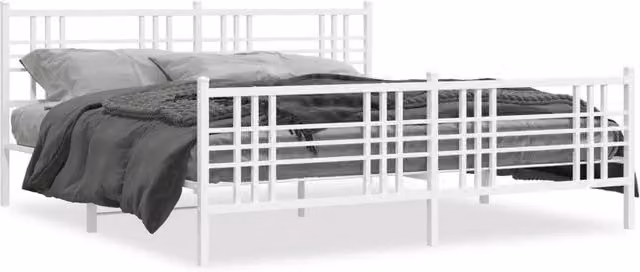 Letto matrimoniale | Letto per adulti | Giroletto con Testiera e Pediera Metallo Bianco 183x213 cm