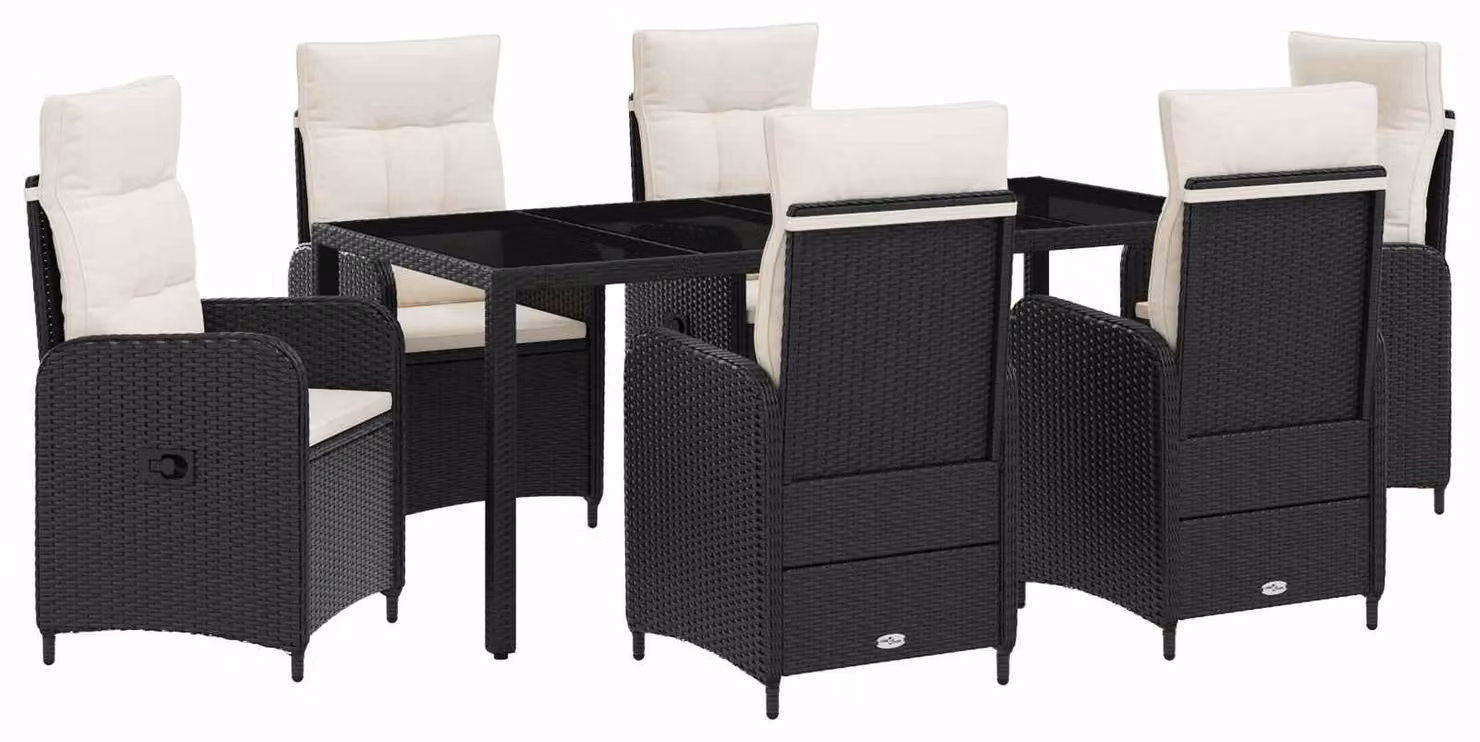Set da pranzo per esterni 7 pcs Nero e Bianco Crema