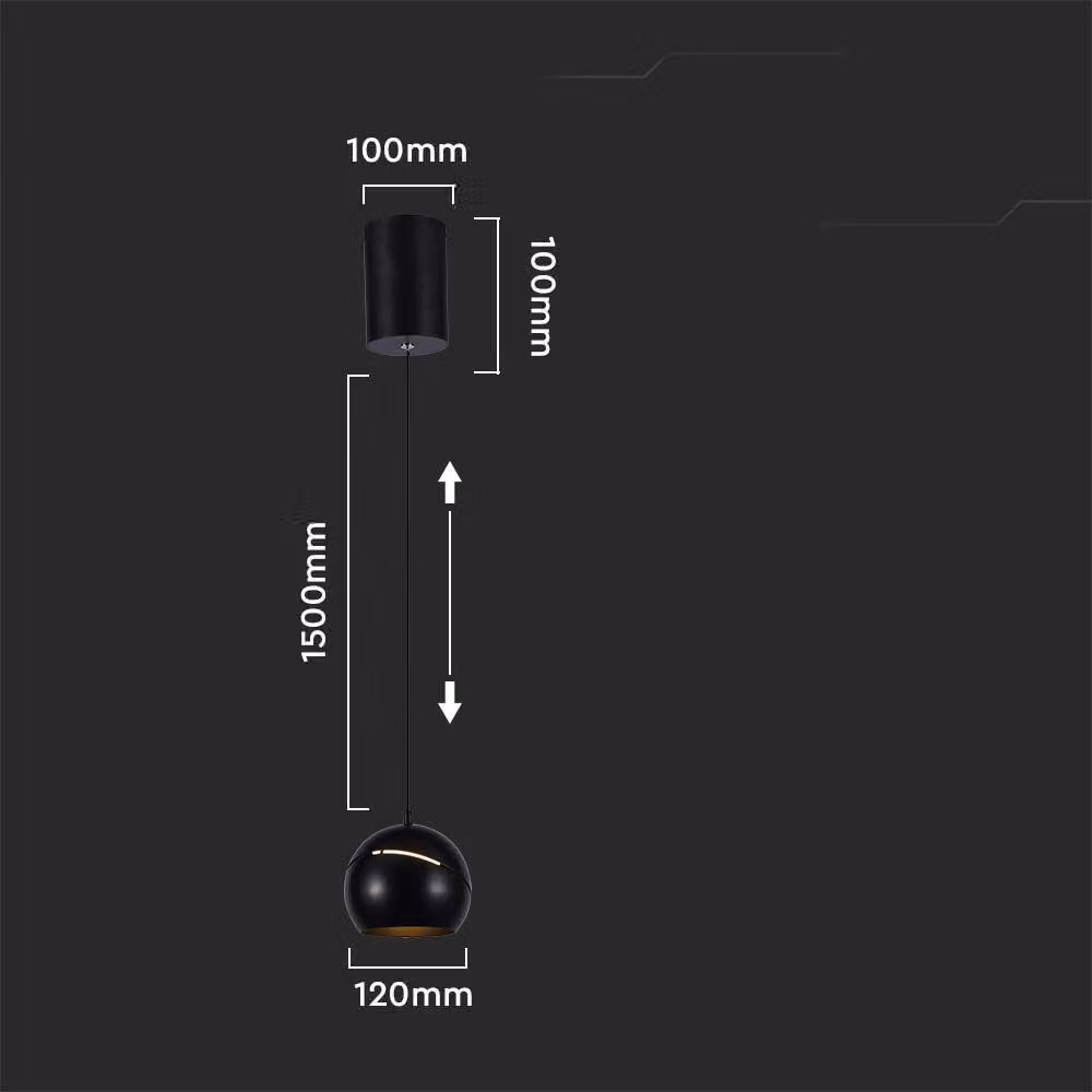 V-TAC VT-7797 Lampadario LED 8.5W a sospensione forma campana in metallo nero accensione touch d12cm regolabile 3000K - 8001
