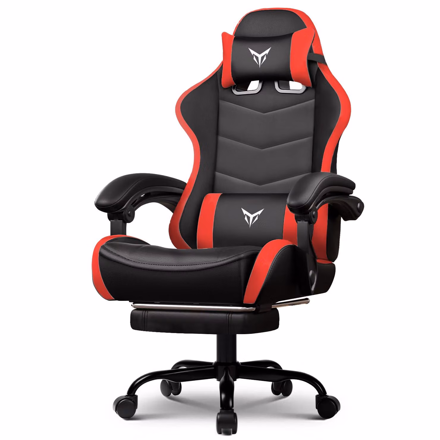 GTPLAYER Sedia da gioco Sedia da ufficio Sedia da gioco ergonomica con poggiapiedi, poggiatesta regolabile e supporto lombare, poltrona da gioco, rossa