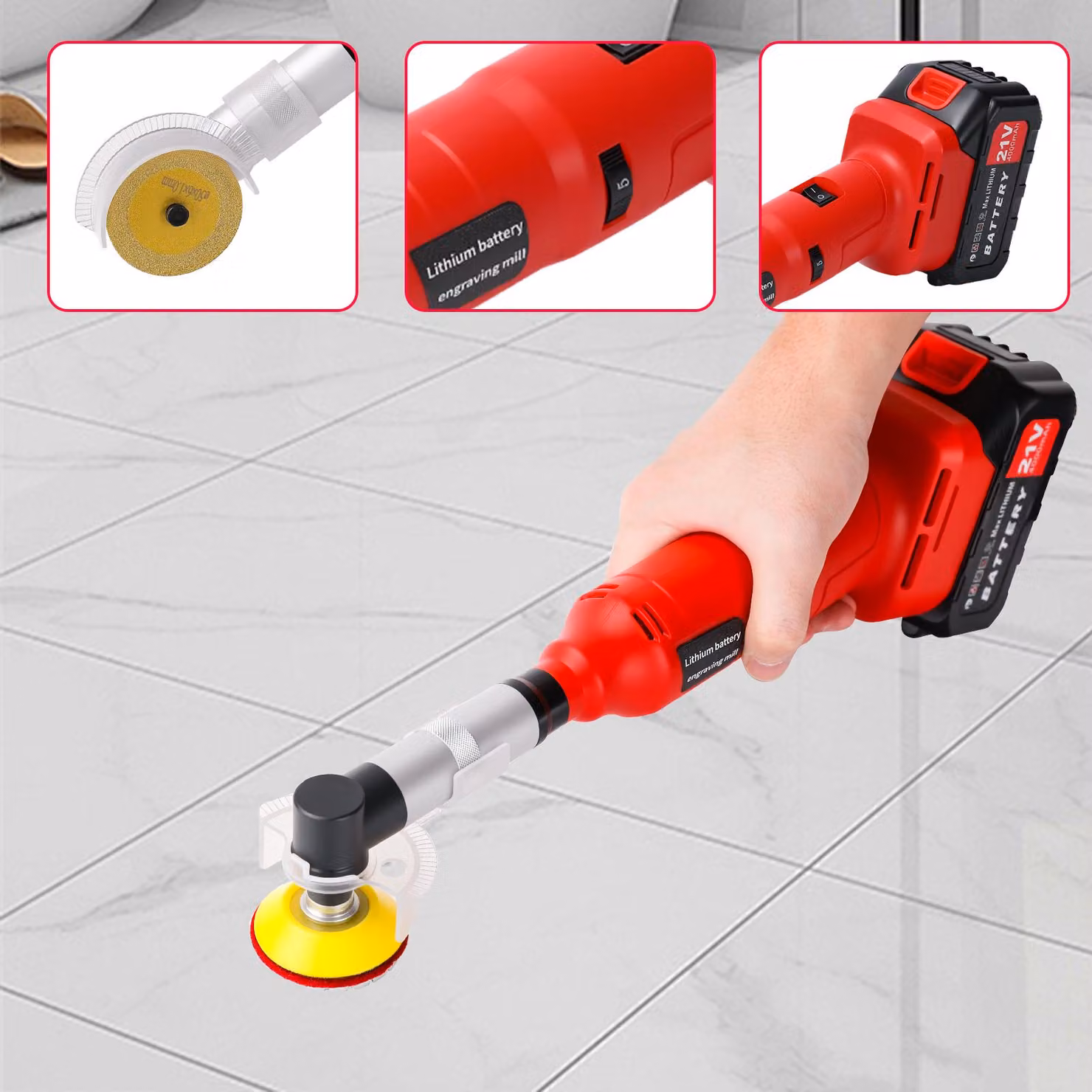 Smerigliatrice angolare a batteria da 600 W - Motore brushless da 21 V - Angolo di 90 gradi