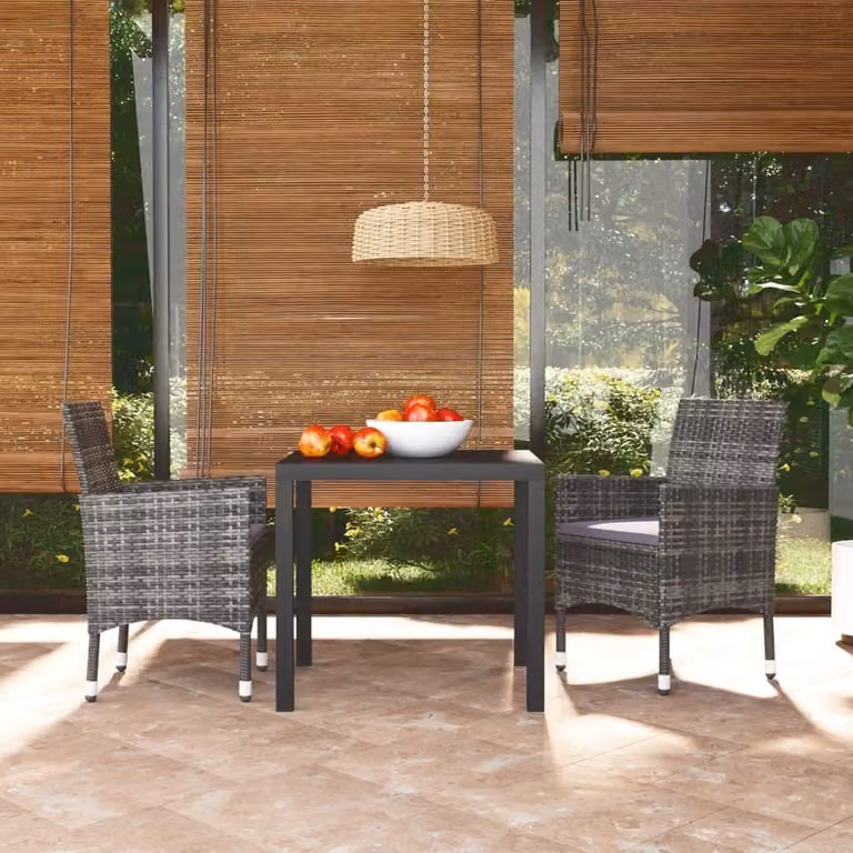 Maison Exclusive - Set da pranzo da giardino a 3 pezzi con cuscini in polyrattan grigio
