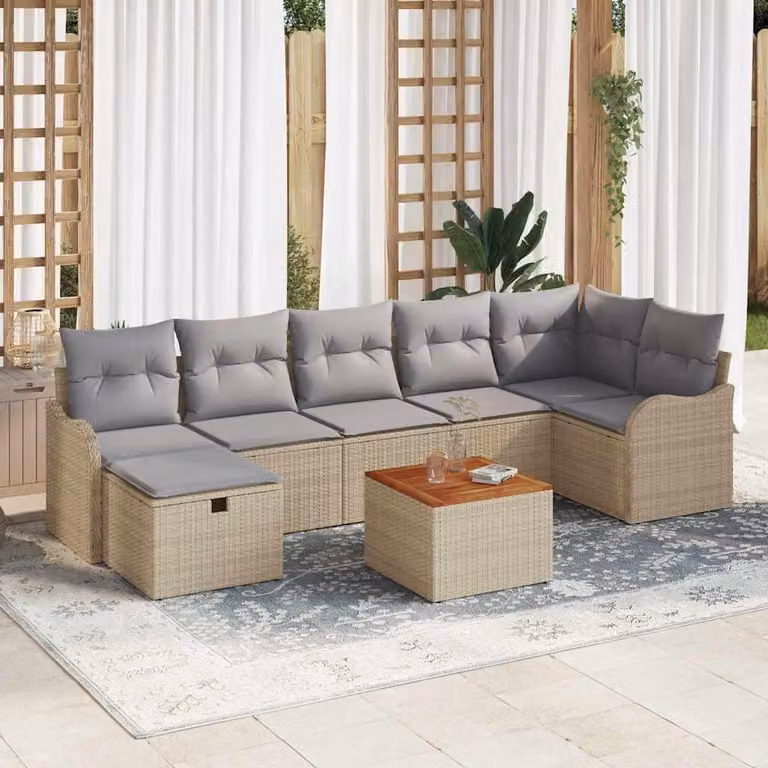 Maison Exclusive - Set da giardino composto da 8 pezzi. Divano in rattan sintetico beige