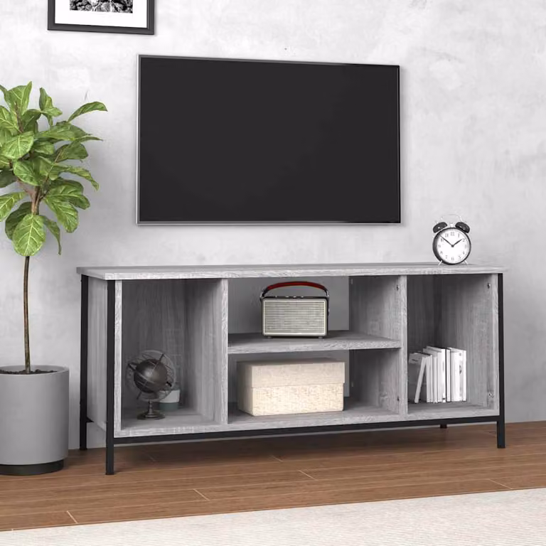 Mobile TV moderno vidaXL in legno e metallo, Grigio, L 102 x P 35 x H 45 cm