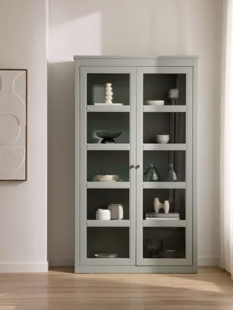 Vetrine Versus Kenay Home colore verde con ante in vetro e ripiani interni, H: 198 cm, L: 114 cm