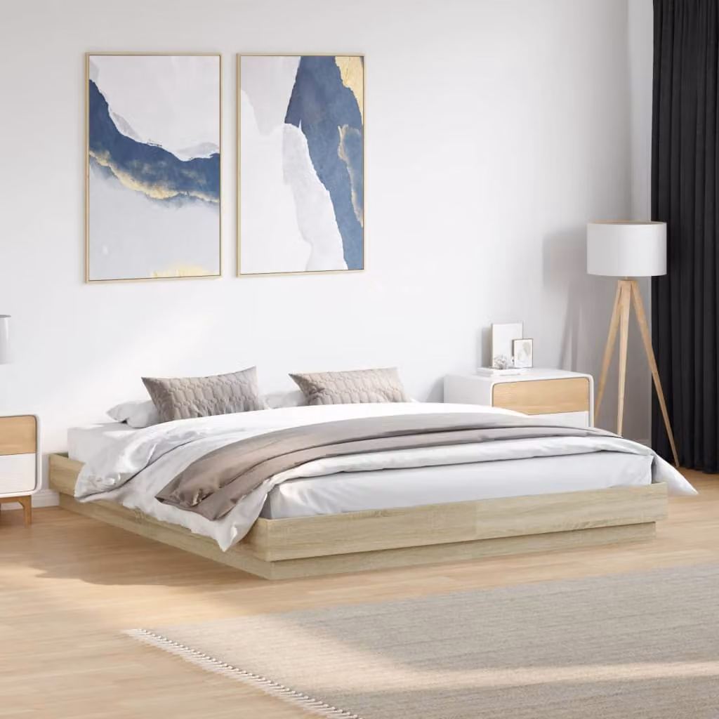vidaXL Giroletto Moderno con Luci LED e Porte USB in Rovere Sonoma L: 180 cm, P: 200 cm