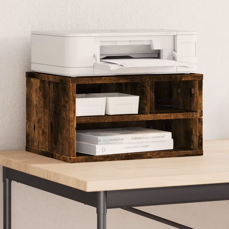 vidaXL Supporto Stampante in Legno Multistrato Rovere Fumo, L 40 cm x P 32 cm x H 22,5 cm