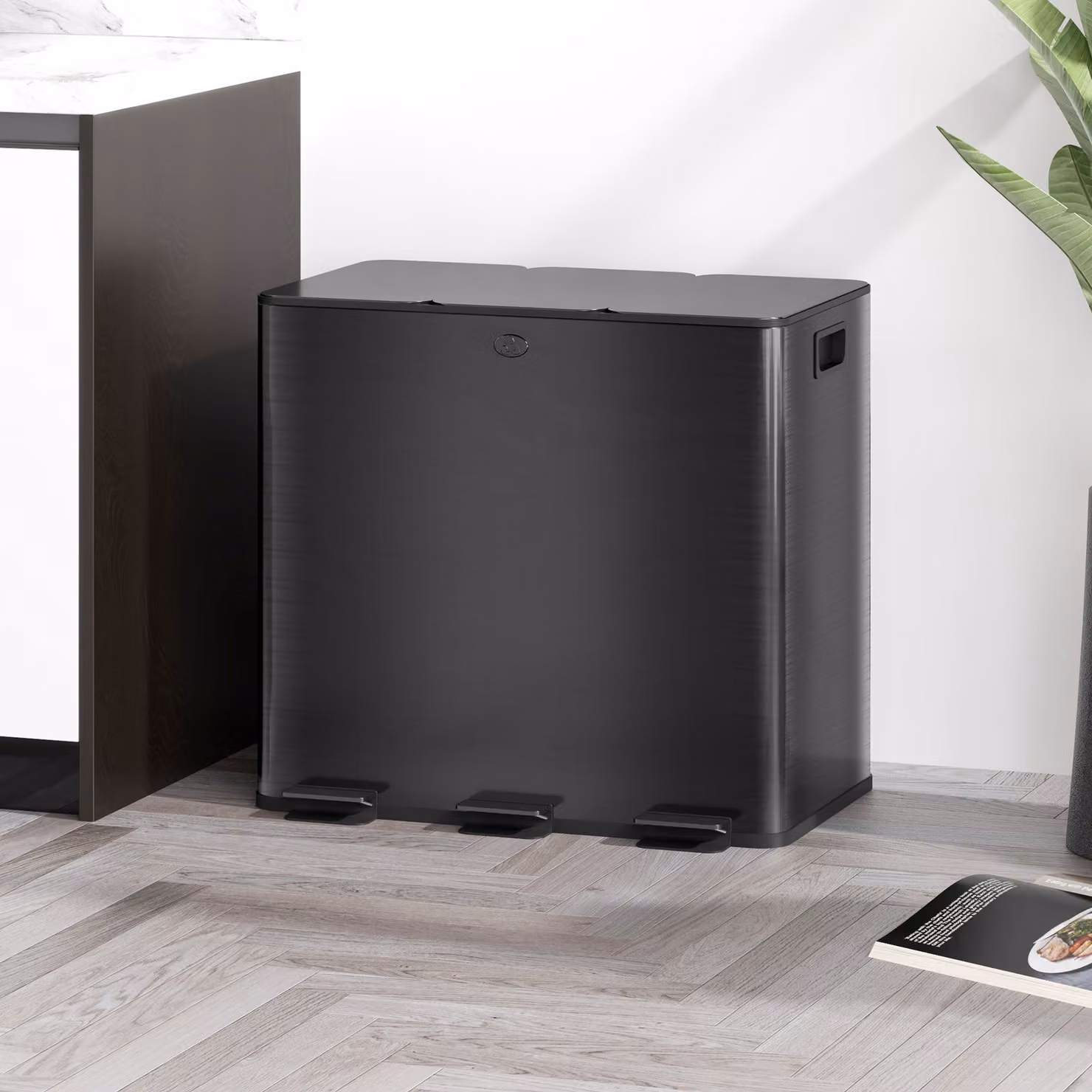 Bidone per la raccolta differenziata HOMCOM con 3 scomparti da 15L ciascuno, nero, con filtro deodorante, tecnologia Soft-Close e finitura resistente alle impronte – 2