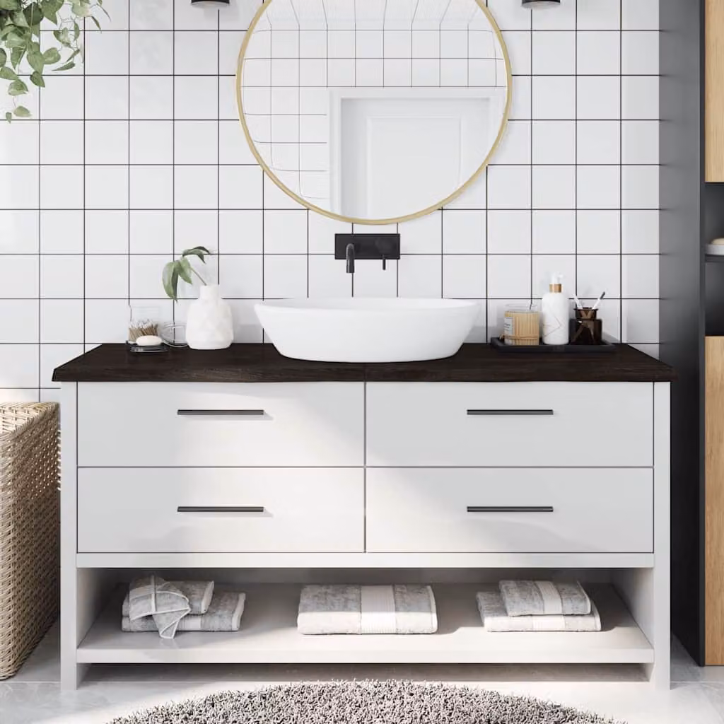 Piano Bagno vidaXL in Legno Trattato, Disponibile in Marrone, Grigio o Bianco, L: 160 cm, P: 60 cm, H: 2-4 cm