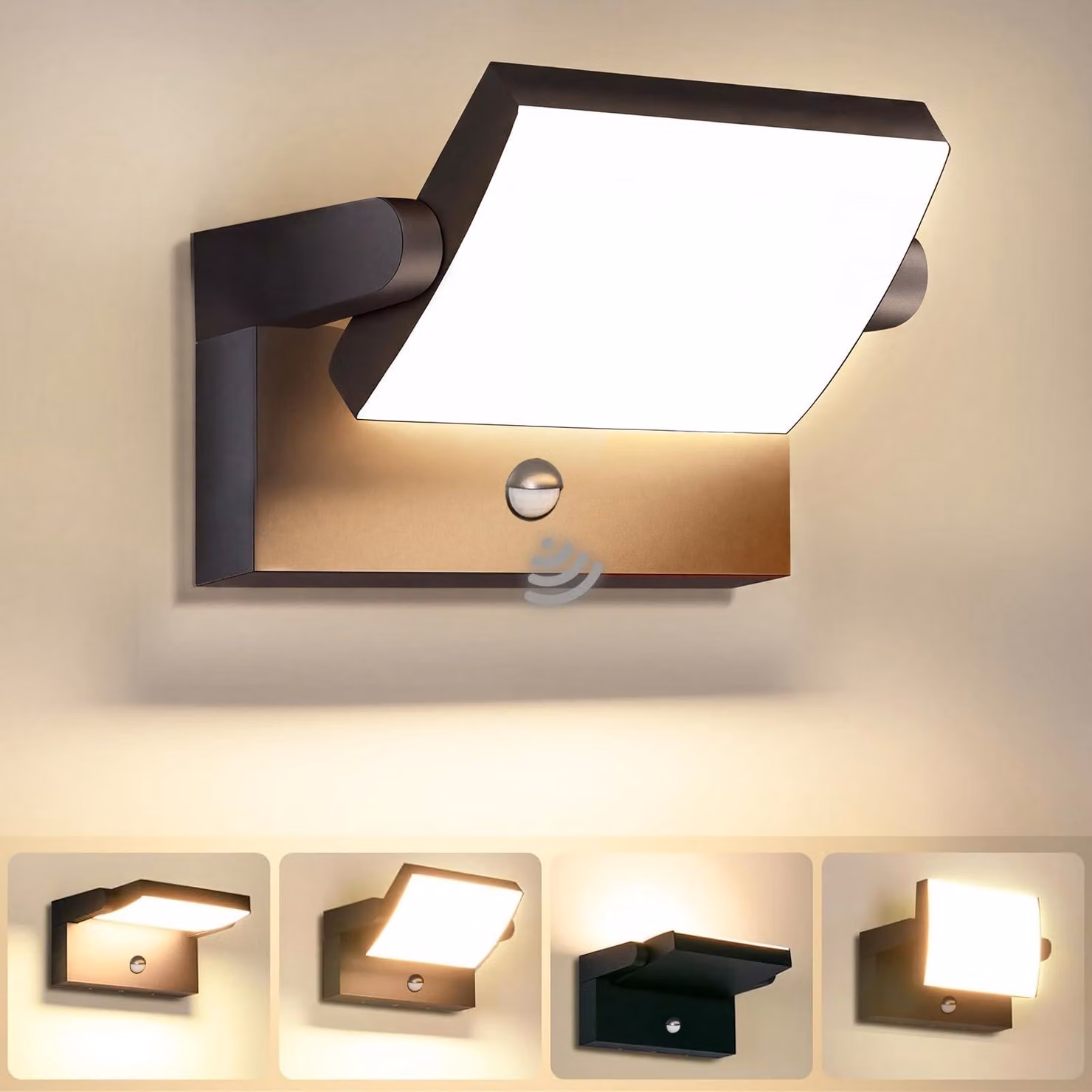 Lampada da parete esterna a LED, 40 W, con sensore di movimento, grado di protezione IP65, colore nero