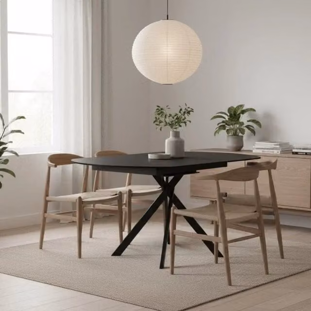 Tavolo da pranzo allungabile Drift Duzzle in ceramica effetto cemento grigio e nero, design moderno per 6 posti, L/P: 80-120 x 120 cm, H: 76 cm – 1