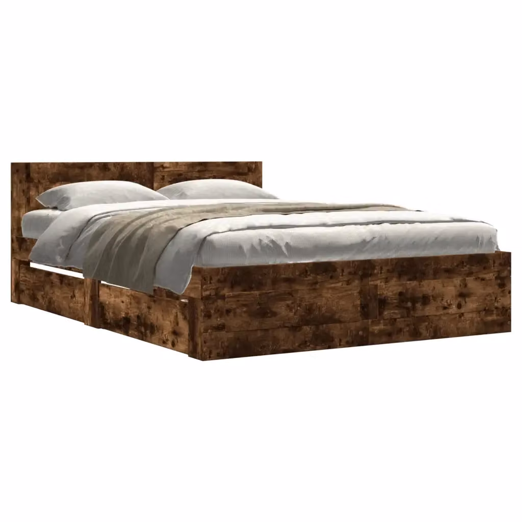 vidaXL Giroletto con Testiera in Rovere Fumo e Legno Multistrato, L/P/H: 200 x 140 x 69 cm – 2