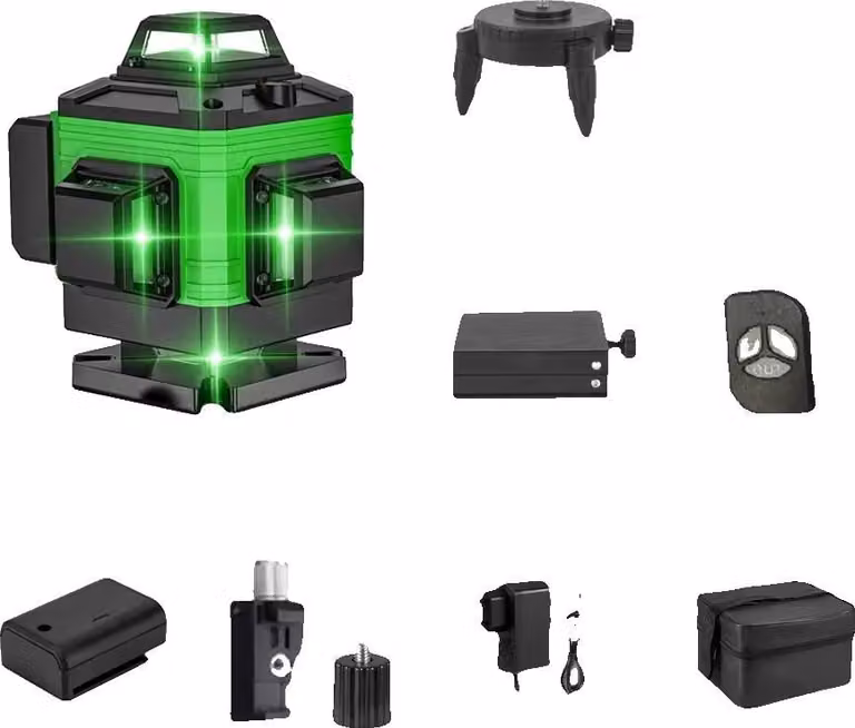 Livella laser, funzioni verticali e orizzontali, struttura resistente, 16 linee + custodia in tessuto