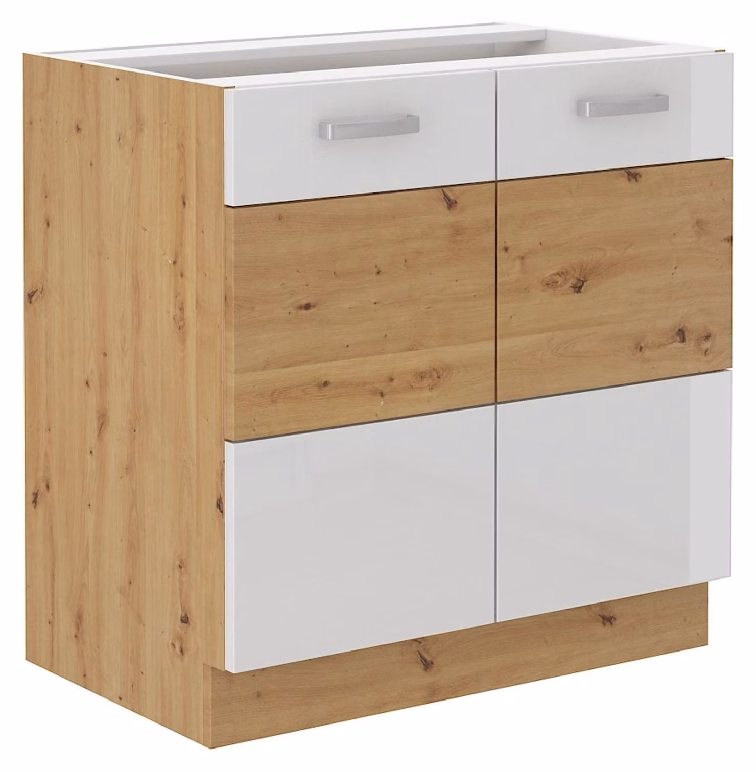 Mobile base da 80 cm in rovere Artisan + bianco lucido - Angolo cottura - Blocco cucina - Cucina