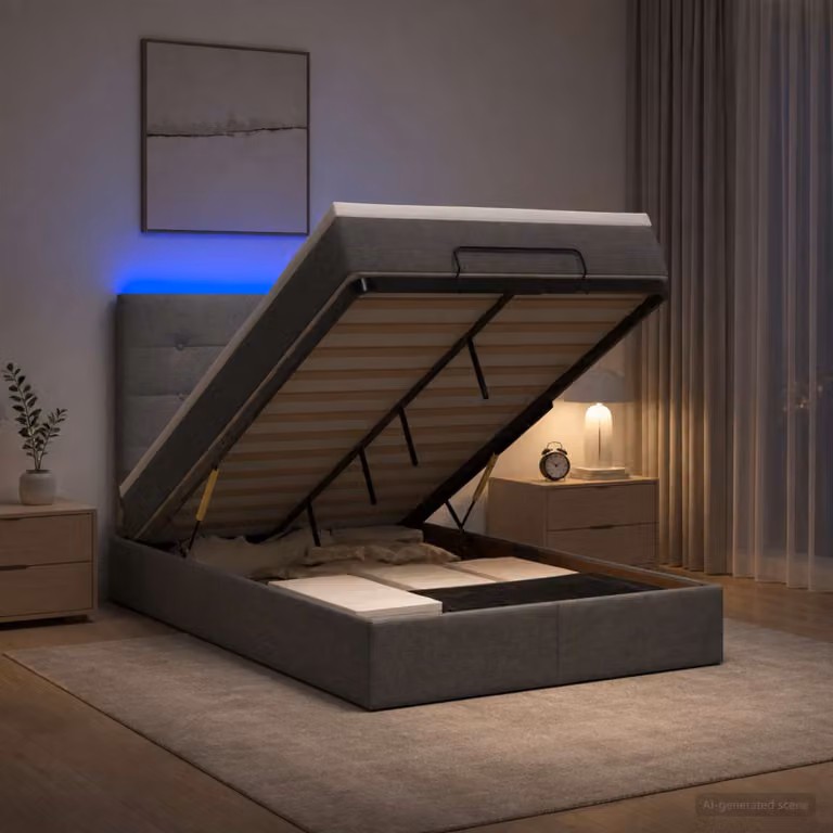 Letto Ottomano con Materasso e Illuminazione LED vidaXL, Grigio e Bianco, L/P/H: 200 x 120 x 88 cm