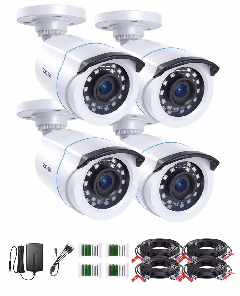 Kit di telecamere di sicurezza, 4 pezzi, 2MP, 1080p, cablate - Visione notturna fino a 20 metri - Colore bianco