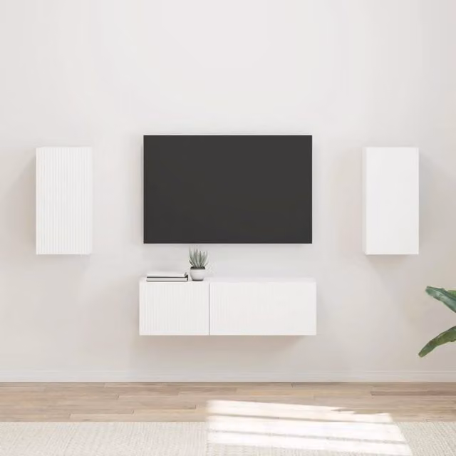 Set di 4 Mobiletti da TV a Parete Moderni vidaXL in MDF Bianco Opaco