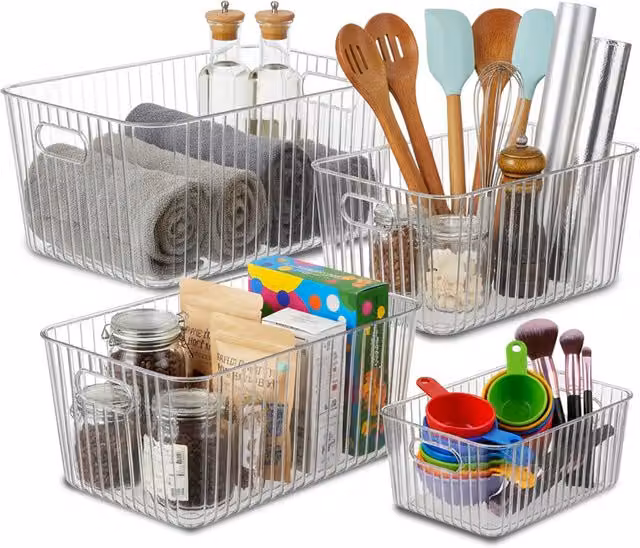 Set di 4 contenitori trasparenti in plastica con manici Avilia Home, impilabili e lavabili in lavastoviglie