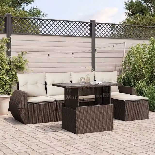 Set Divano da Giardino 6 pz con Cuscini Marrone in Polyrattan 3268503