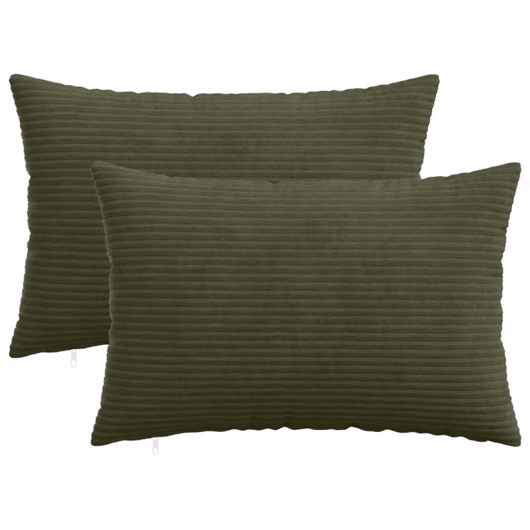 Set di 2 federe vidaXL HEERLEN in velluto a coste, colore verde, 50 x 80 cm